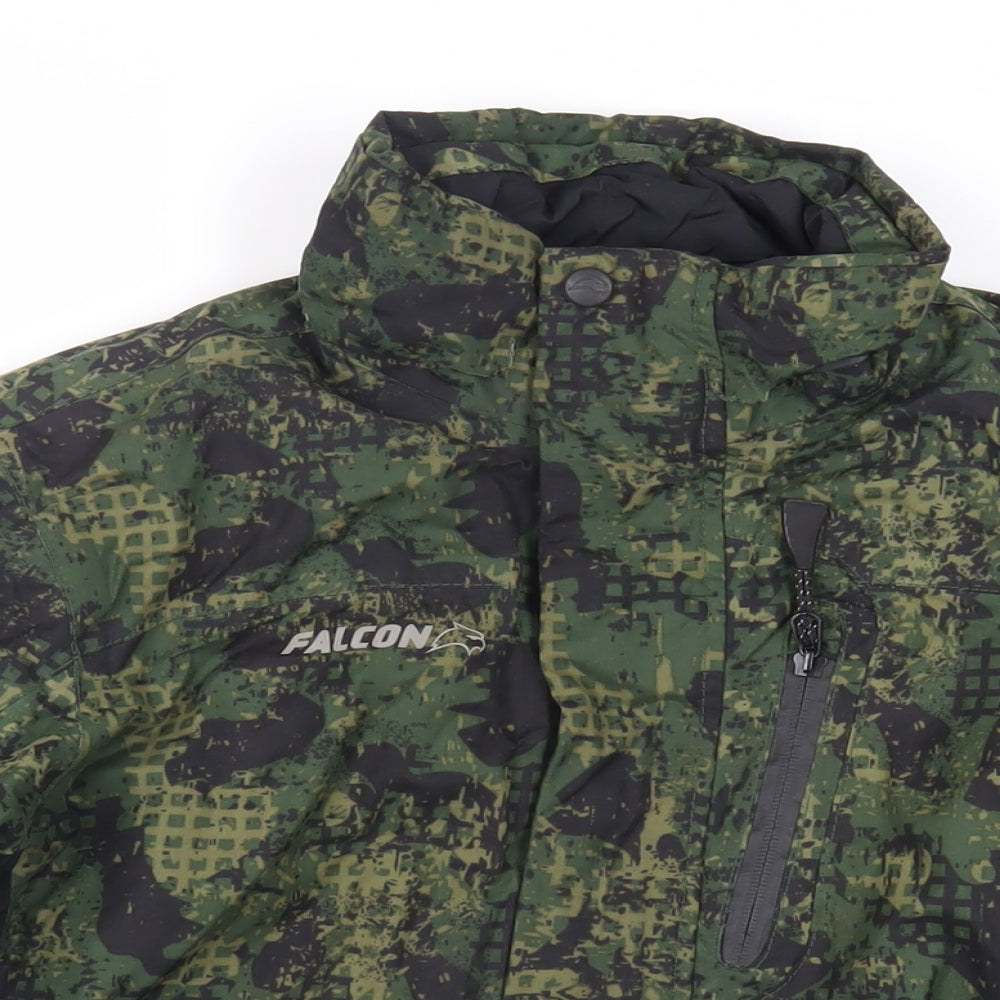 Falcon Boys Green Geometric Jacket Size 12 Years Zip - Logo Zipped Pockets
