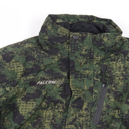 Falcon Boys Green Geometric Jacket Size 12 Years Zip - Logo Zipped Pockets