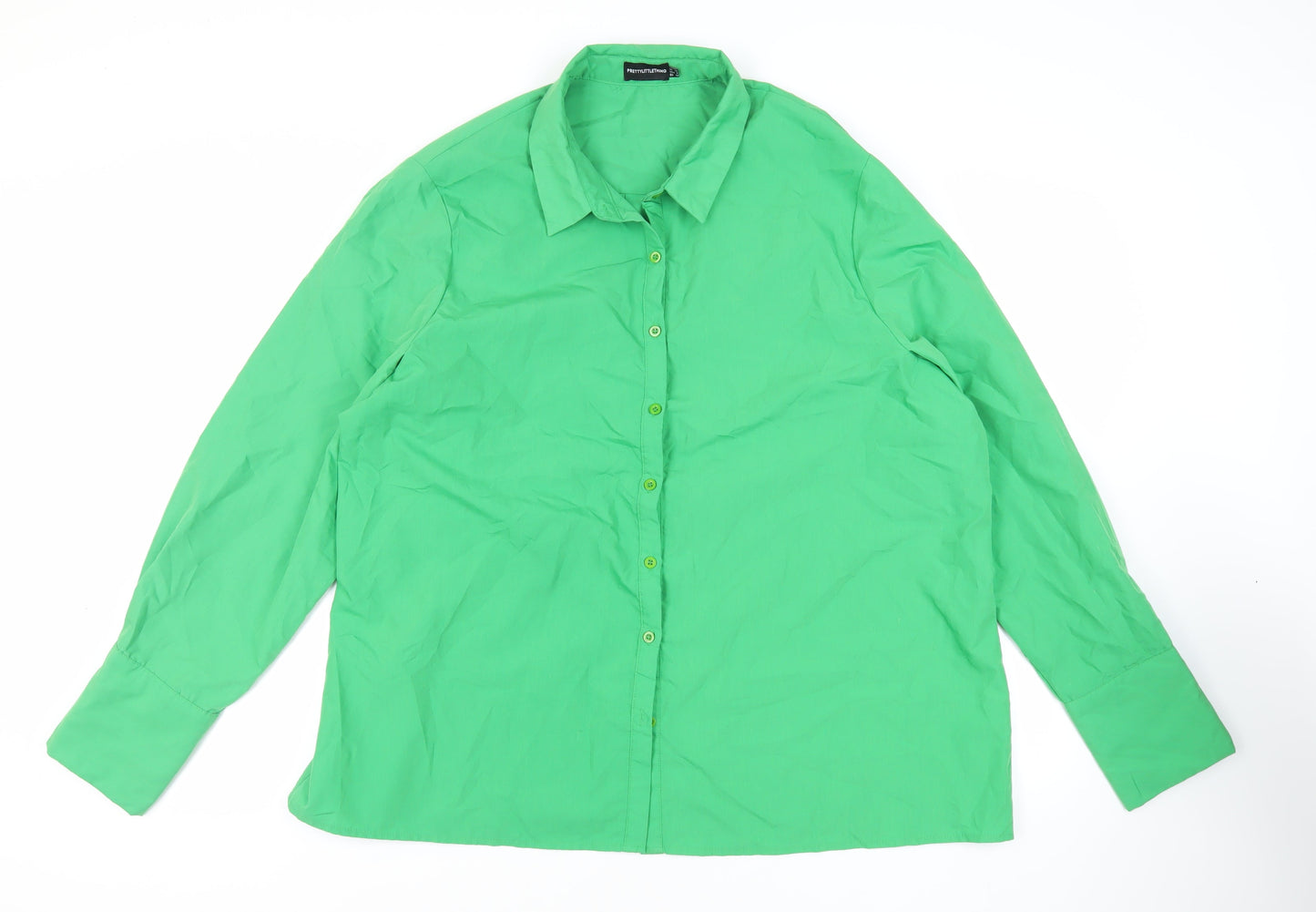 Womens UK Size 12 PRETTYLITTLETHING Green Basic Button-Up
