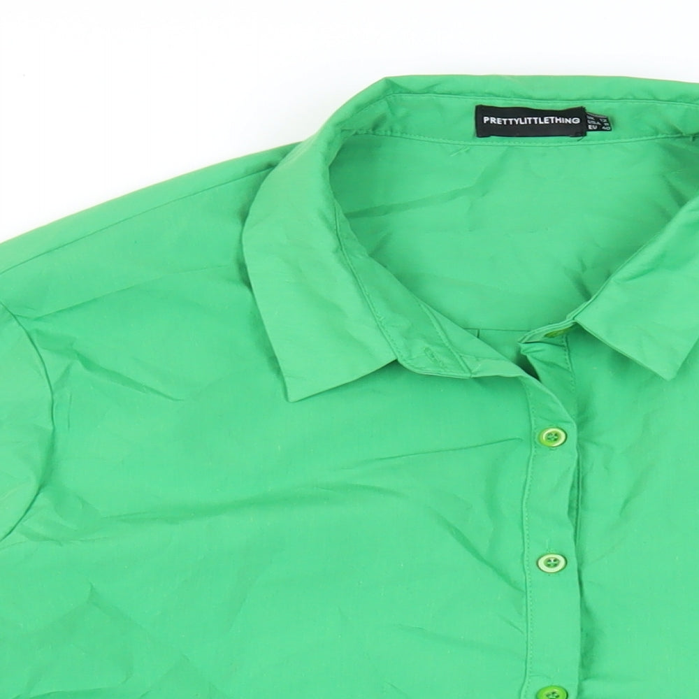 Womens UK Size 12 PRETTYLITTLETHING Green Basic Button-Up