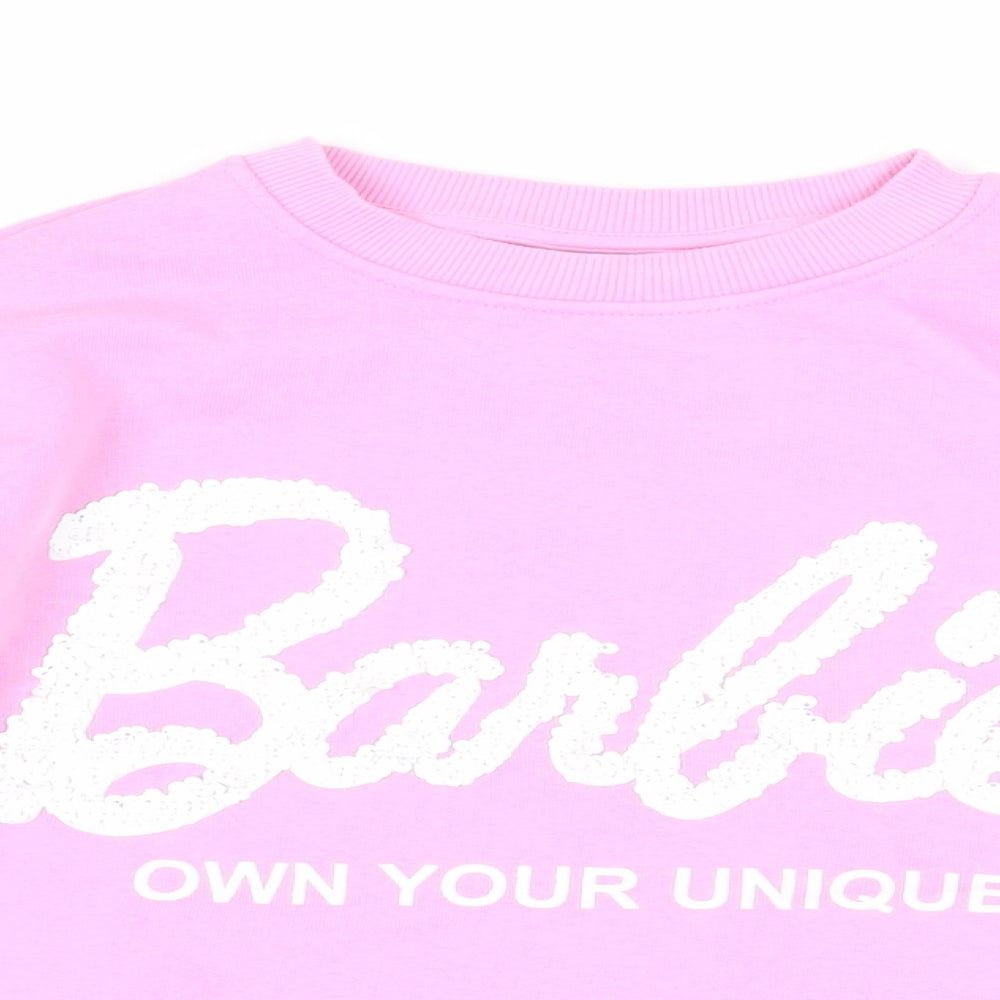 Zara Girls Pink Cotton Pullover Sweatshirt Size 11-12 Years Pullover - Barbie Sequin