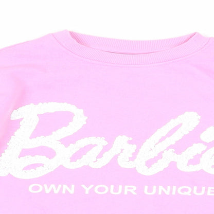 Zara Girls Pink Cotton Pullover Sweatshirt Size 11-12 Years Pullover - Barbie Sequin