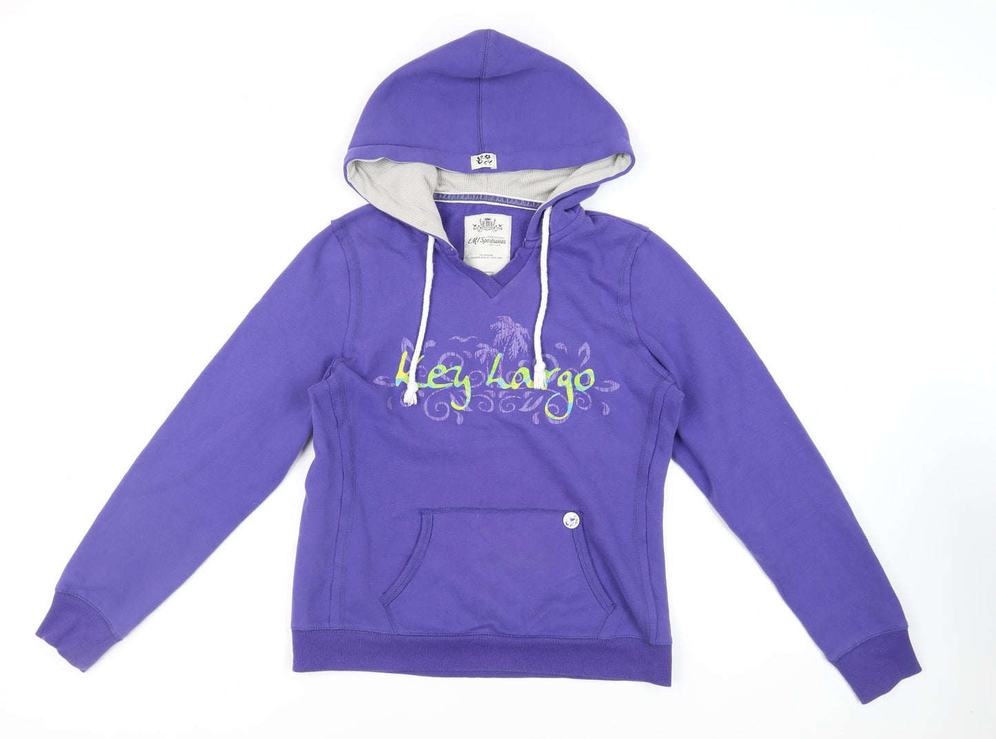 EMI Womens Purple Cotton Pullover Hoodie Size L Pullover - Logo Pockets Key Largo