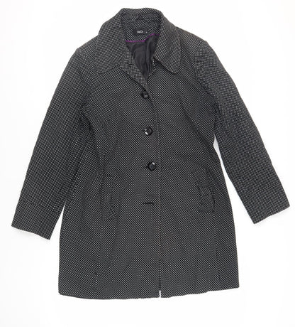 M&Co Womens Black Polka Dot Overcoat Coat Size 14 Button
