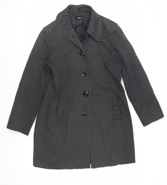 M&Co Womens Black Polka Dot Overcoat Coat Size 14 Button