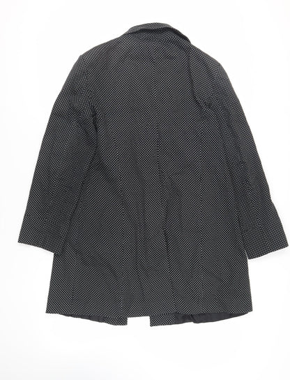 M&Co Womens Black Polka Dot Overcoat Coat Size 14 Button