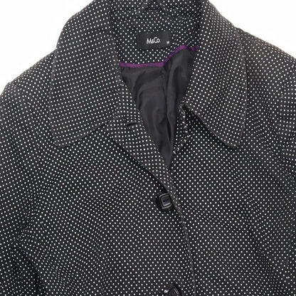 M&Co Womens Black Polka Dot Overcoat Coat Size 14 Button