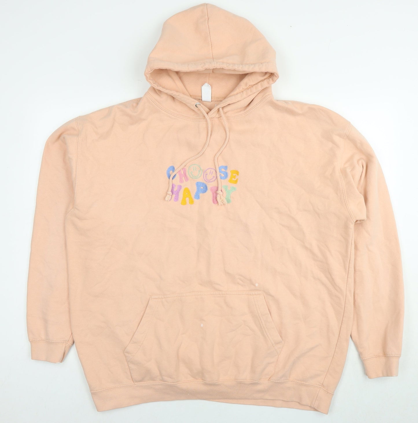 Choose Happy Womens Beige Cotton Pullover Hoodie Size 2XL Pullover - Logo