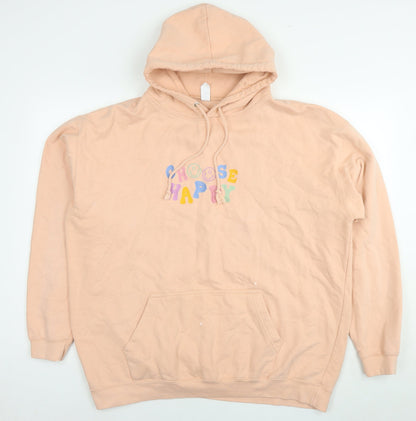 Choose Happy Womens Beige Cotton Pullover Hoodie Size 2XL Pullover - Logo