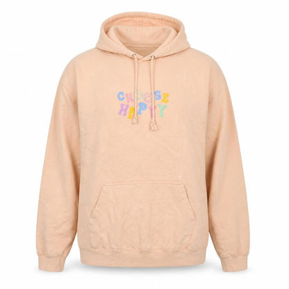 Choose Happy Womens Beige Cotton Pullover Hoodie Size 2XL Pullover - Logo