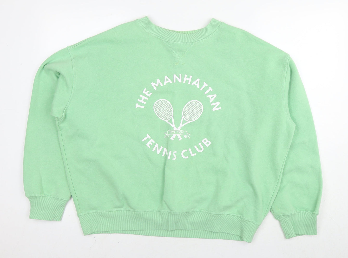 H&M Womens Green Cotton Pullover Sweatshirt Size M Pullover - Tennis Club