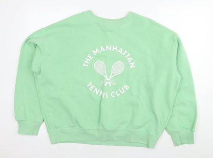 H&M Womens Green Cotton Pullover Sweatshirt Size M Pullover - Tennis Club