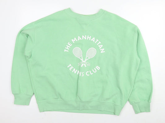 H&M Womens Green Cotton Pullover Sweatshirt Size M Pullover - Tennis Club