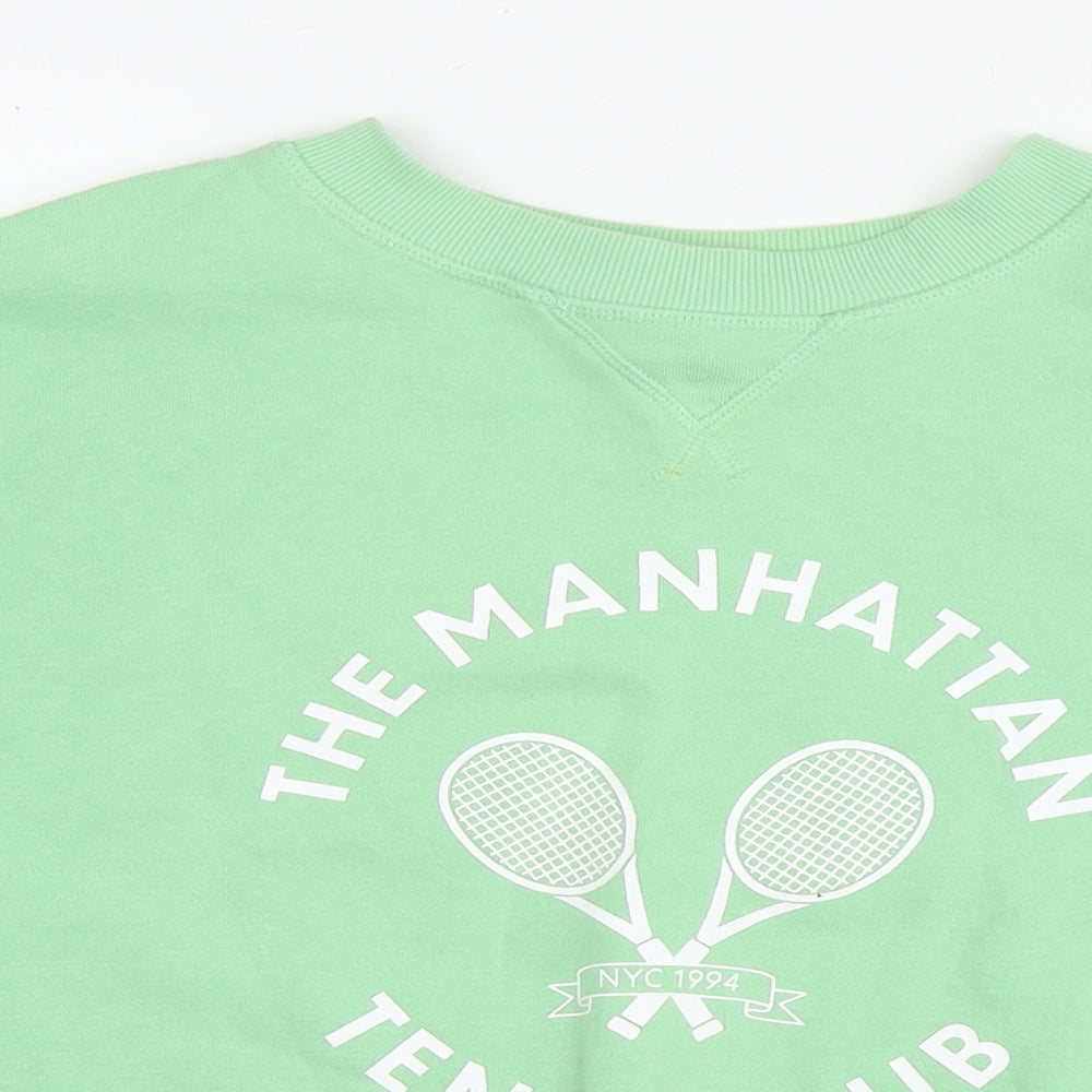 H&M Womens Green Cotton Pullover Sweatshirt Size M Pullover - Tennis Club