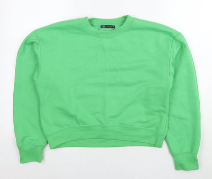 Zara Womens Green Cotton Pullover Sweatshirt Size S Pullover