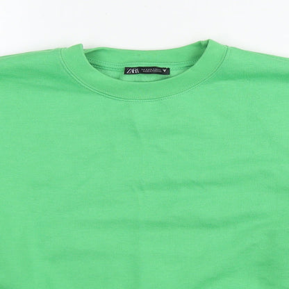 Zara Womens Green Cotton Pullover Sweatshirt Size S Pullover