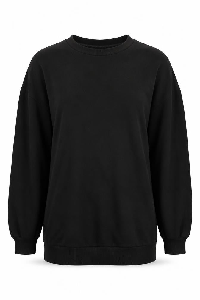 Front view of ASOS women’s black cotton pullover sweatshirt, size UK 10, pullover - tunic