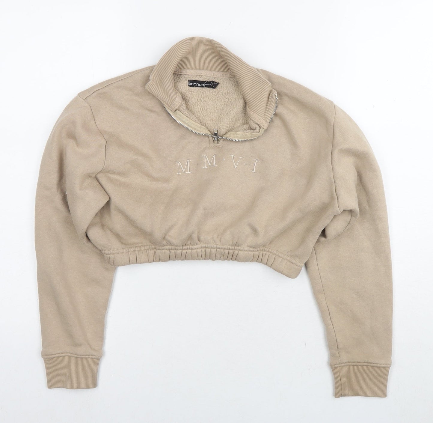 Boohoo Womens Brown Cotton Pullover Sweatshirt Size 8 Pullover - MMVI Cropped