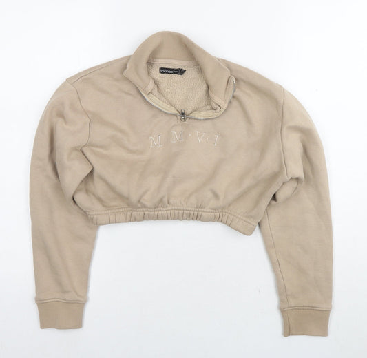 Boohoo Womens Brown Cotton Pullover Sweatshirt Size 8 Pullover - MMVI Cropped