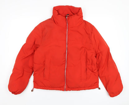 H&M Womens Orange Puffer Jacket Coat Size 10 Zip