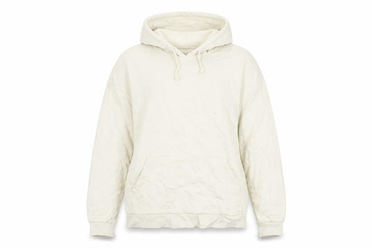 Front view of ASOS women’s ivory cotton pullover hoodie, size M, pullover