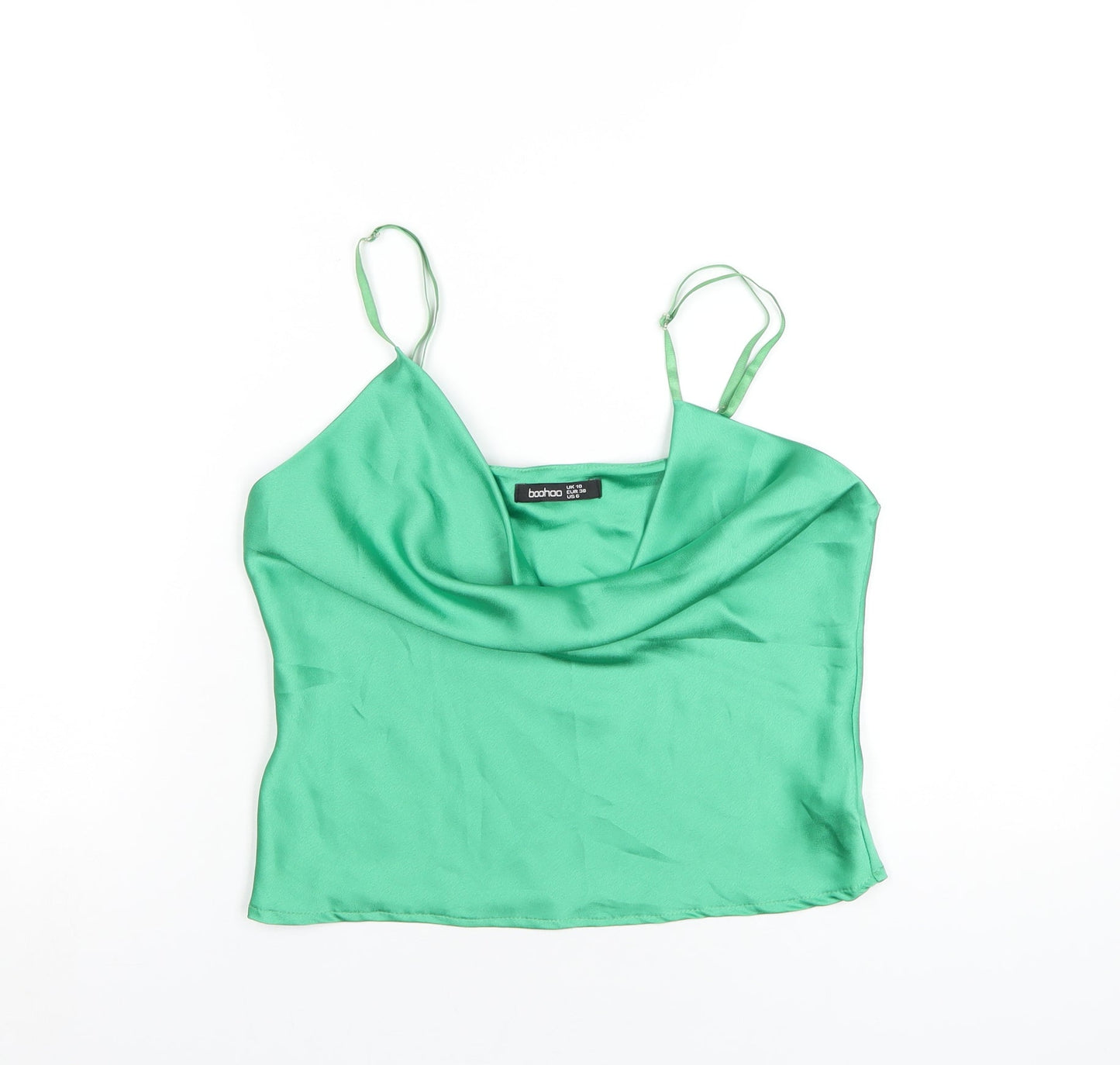 Boohoo Womens Green Polyester Camisole T-Shirt Size 10 Cowl Neck