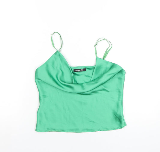 Boohoo Womens Green Polyester Camisole T-Shirt Size 10 Cowl Neck