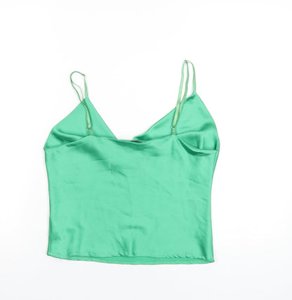 Boohoo Womens Green Polyester Camisole T-Shirt Size 10 Cowl Neck