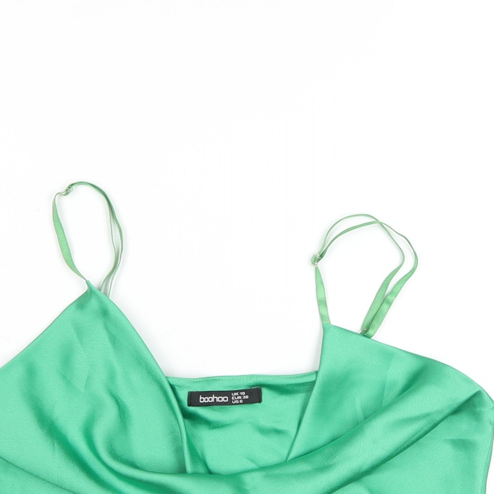 Boohoo Womens Green Polyester Camisole T-Shirt Size 10 Cowl Neck