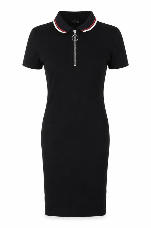 Sparkle & Fade Womens Black Cotton Bodycon Size M Collared Zip