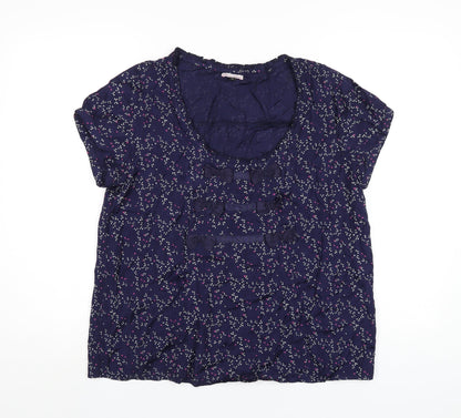 River Island Womens Blue Geometric Viscose Basic T-Shirt Size 16 Scoop Neck