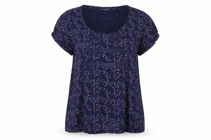 River Island Womens Blue Geometric Viscose Basic T-Shirt Size 16 Scoop Neck