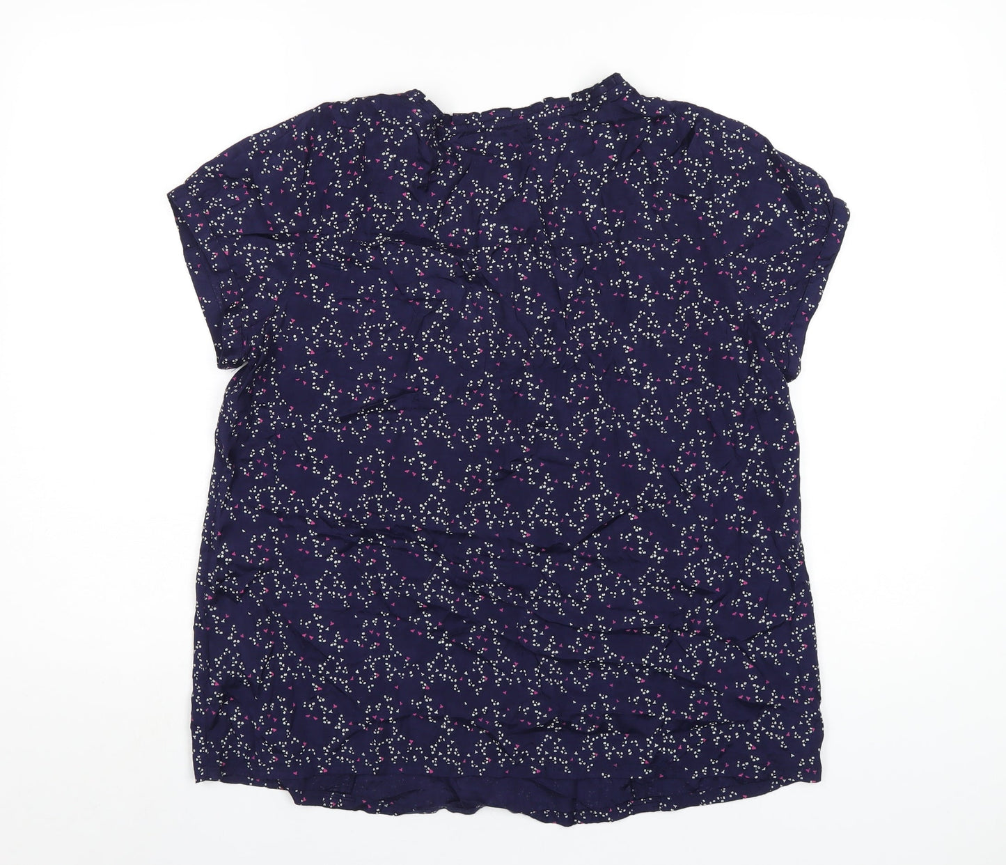 River Island Womens Blue Geometric Viscose Basic T-Shirt Size 16 Scoop Neck