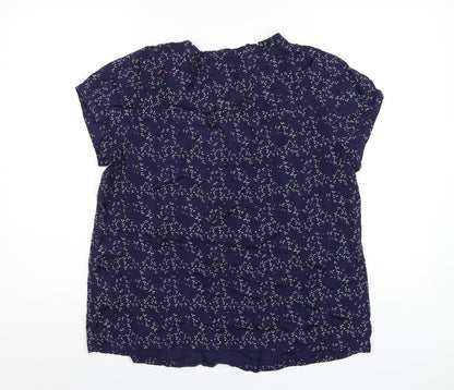 River Island Womens Blue Geometric Viscose Basic T-Shirt Size 16 Scoop Neck