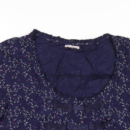 River Island Womens Blue Geometric Viscose Basic T-Shirt Size 16 Scoop Neck