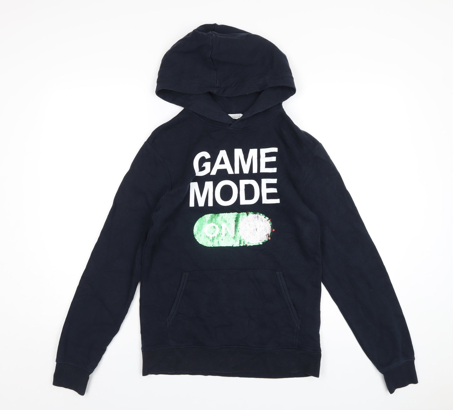 H&M Boys Blue Cotton Pullover Hoodie Size 12-13 Years Pullover - Reversible Sequins