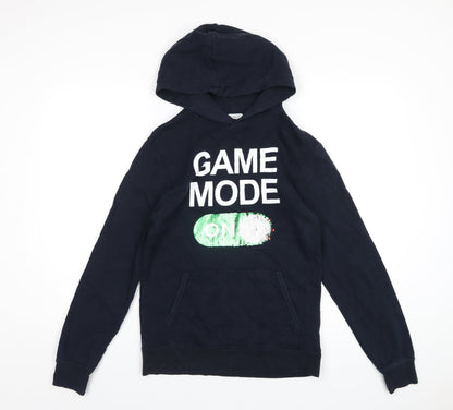 H&M Boys Blue Cotton Pullover Hoodie Size 12-13 Years Pullover - Reversible Sequins