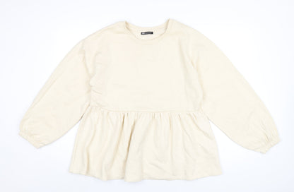 Zara Womens Ivory Cotton Pullover Sweatshirt Size M Pullover