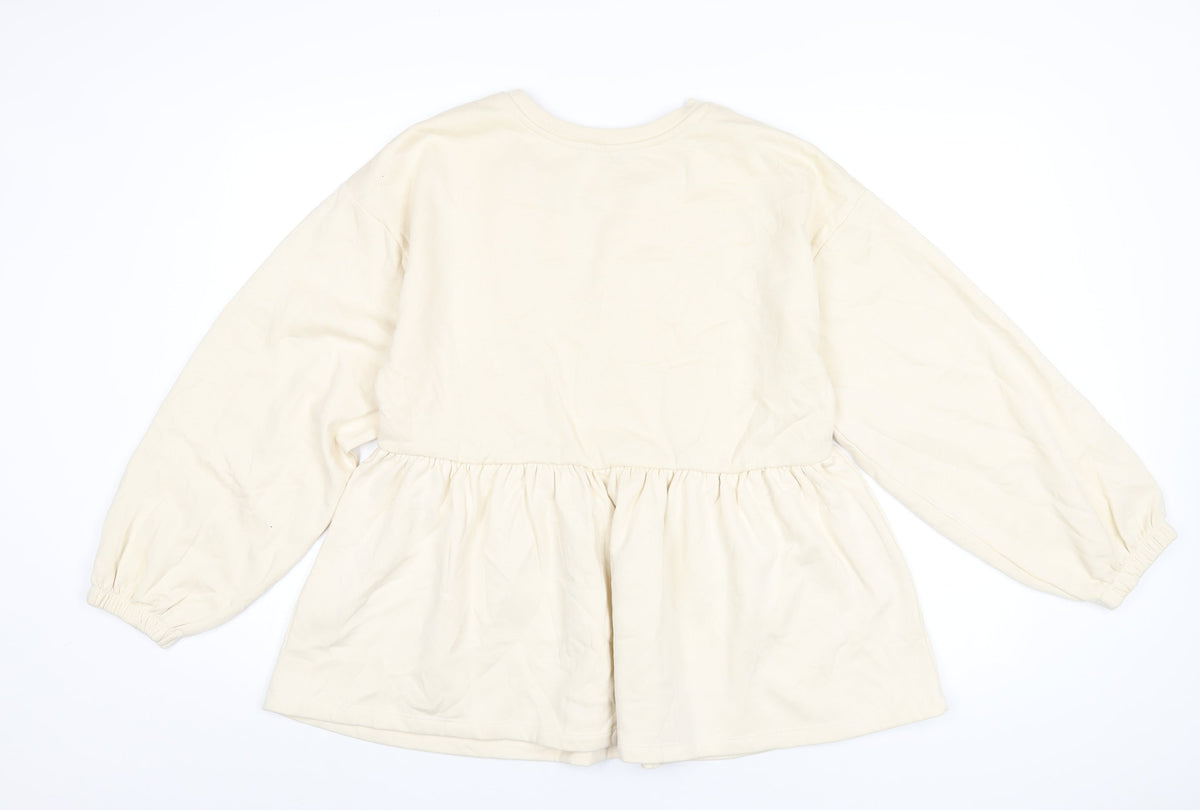 Zara Womens Ivory Cotton Pullover Sweatshirt Size M Pullover