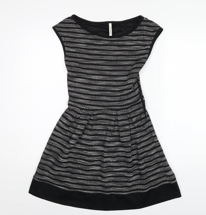 Stradivarius Womens Black Polyester A-Line Size S Round Neck Zip