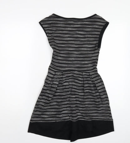 Stradivarius Womens Black Polyester A-Line Size S Round Neck Zip