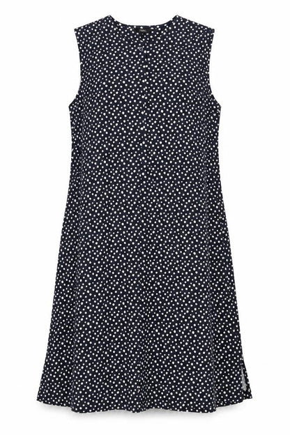 Next Womens Blue Polka Dot Polyester A-Line Size 16 Round Neck Button