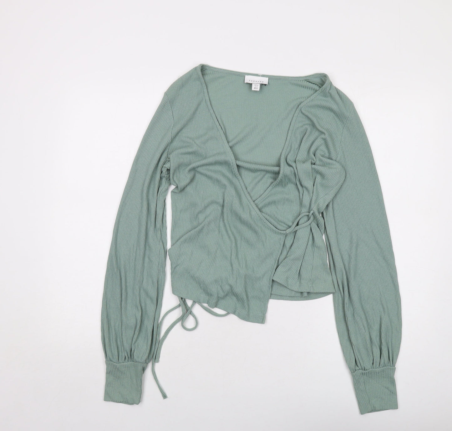 Womens UK Size L Topshop Green Wrap Blouse