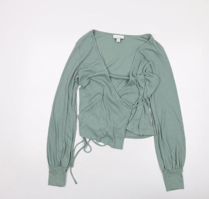 Womens UK Size L Topshop Green Wrap Blouse