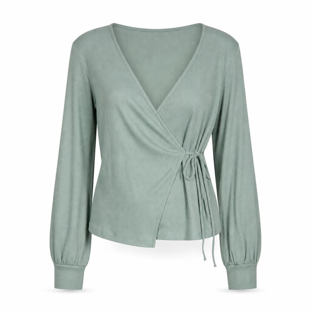 Womens UK Size L Topshop Green Wrap Blouse