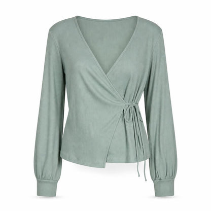 Womens UK Size L Topshop Green Wrap Blouse