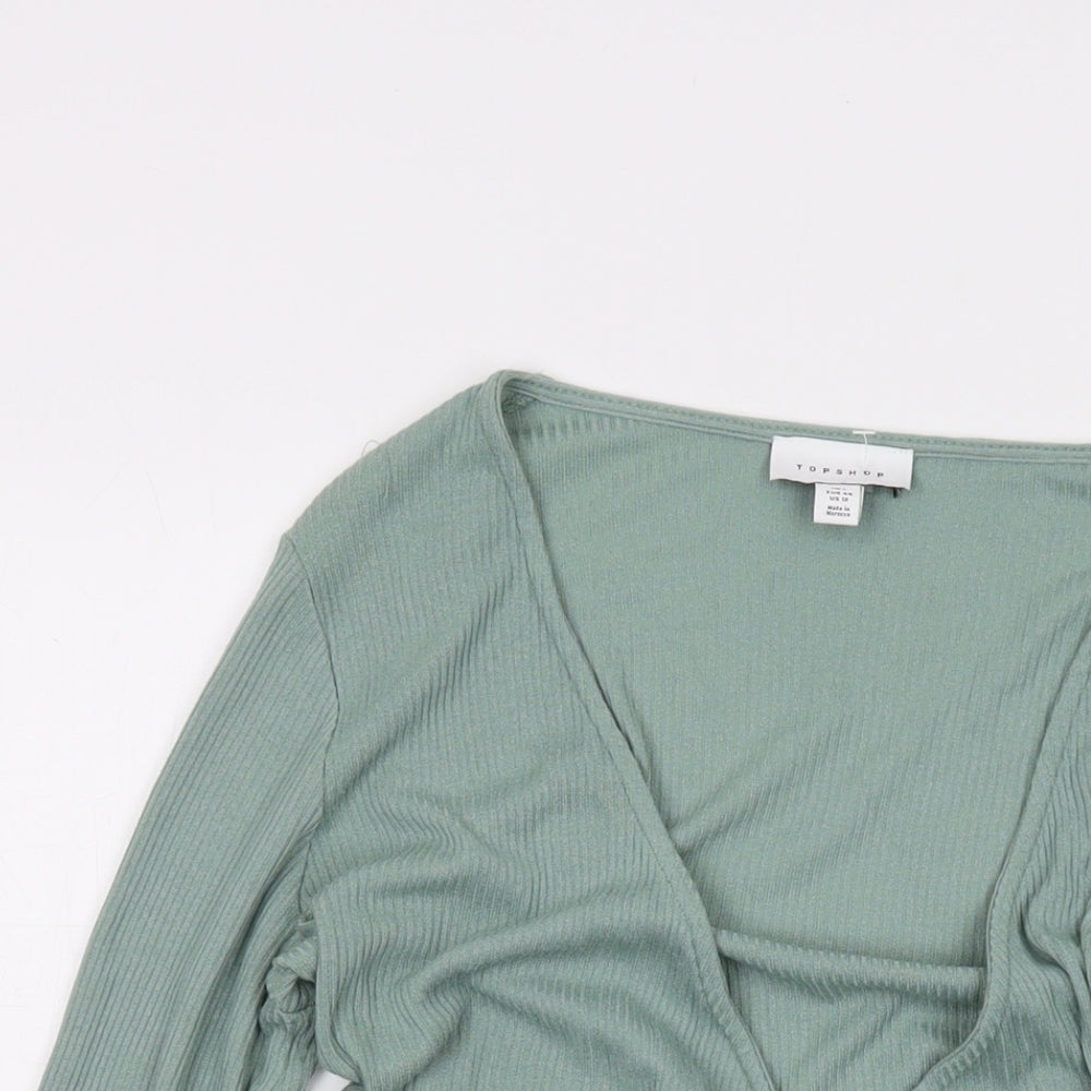 Womens UK Size L Topshop Green Wrap Blouse