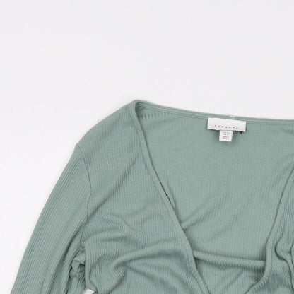 Womens UK Size L Topshop Green Wrap Blouse