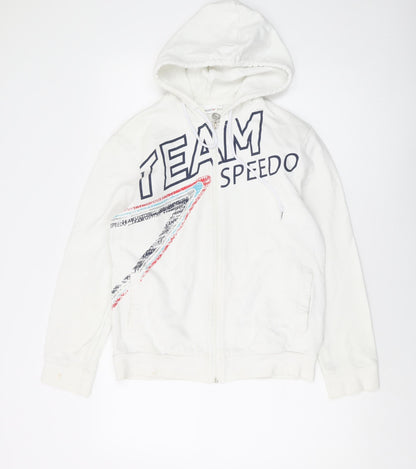 Speedo Womens Ivory Cotton Full Zip Hoodie Size 12 Zip