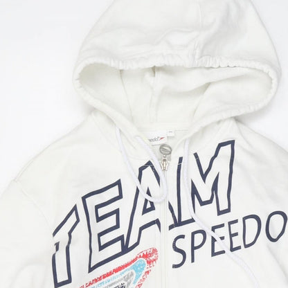 Speedo Womens Ivory Cotton Full Zip Hoodie Size 12 Zip